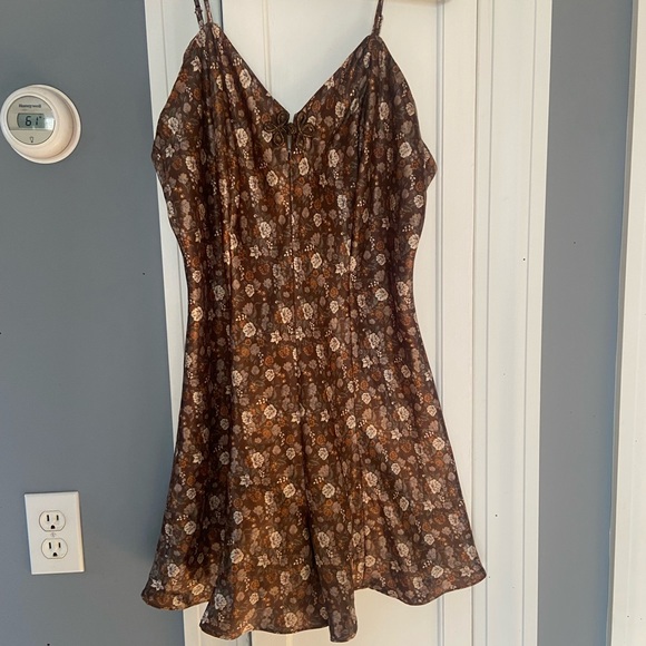 Vintage lingerie brown floral romper / jumpsuit size large